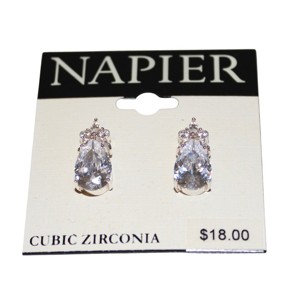 Napier Teardrop Shaped Earrings NWT Crystal - Picture 2 of 2
